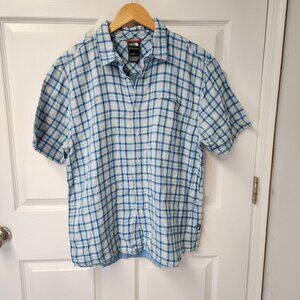 North Face cotton check short sleeve casual button down mens large shirt plaid
